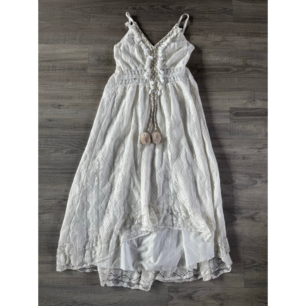 Boho Lace Hi Low Maxi Dress Ivory Cottagecore Romantic Festival EUC No Tags - Picture 3 of 11